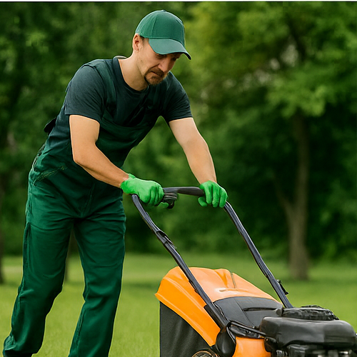 Landscaper Card Landscaper trimming plants and maintaining a modern garden in Papamoa, New Zealand.